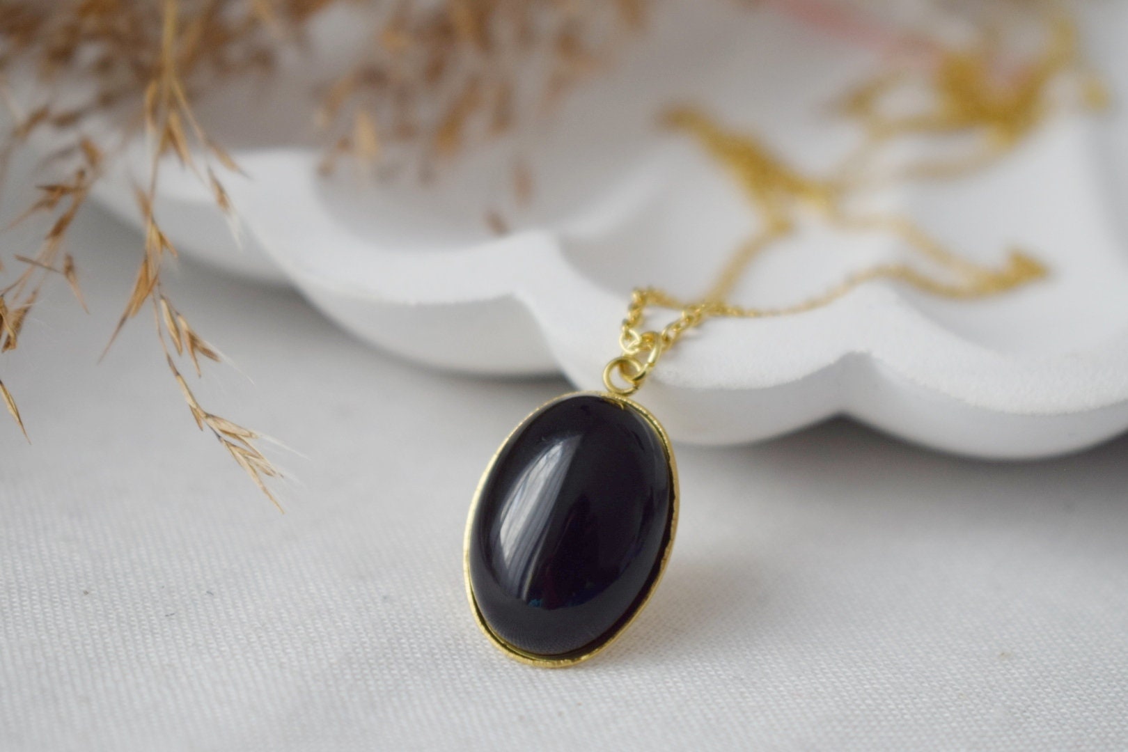 Black agate necklace, Gemstone statement jewelry, Gift for her