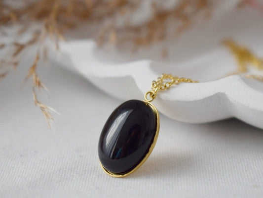 Black agate necklace, Gemstone statement jewelry, Gift for her