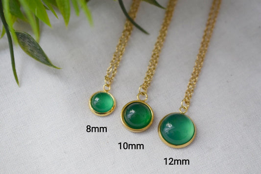 Halskette Grüner Achat Gold, Edelstein, Grüne Runde Halskette, Stein, Grüner Achat Anhänger, Achat Geburtsstein Schmuck, Edelstein, Geschenk für sie