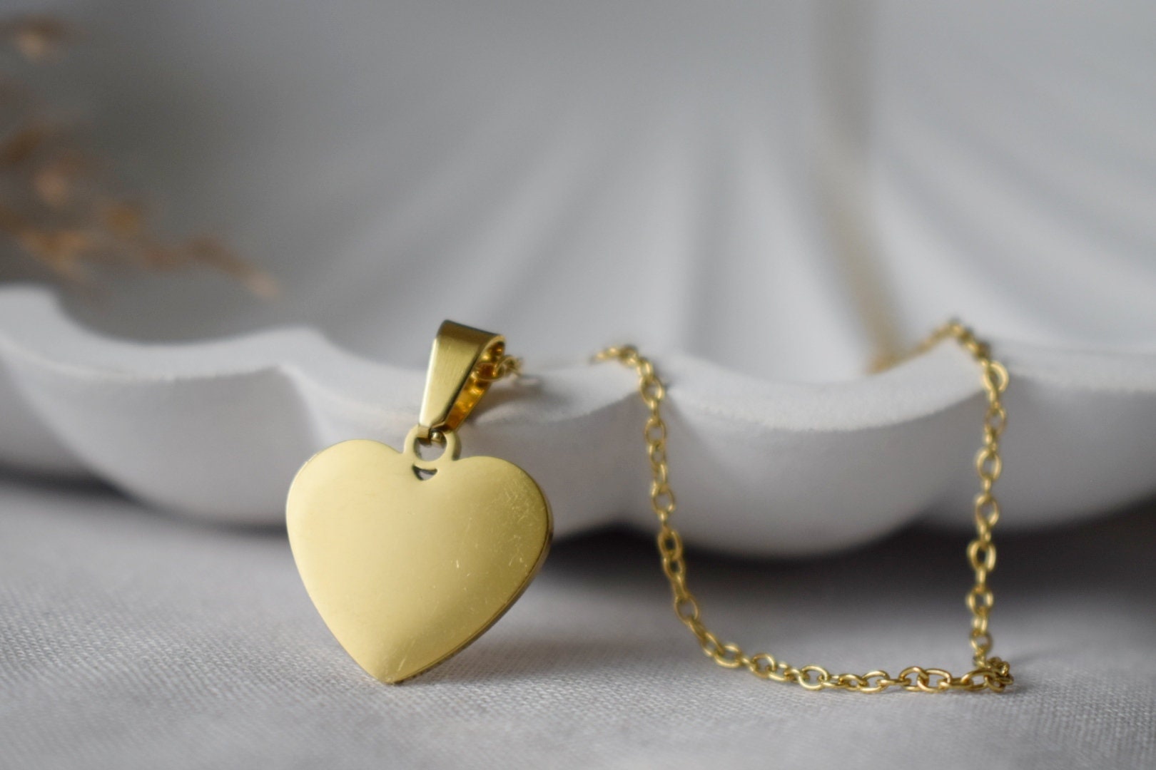 Heart Necklace, Gold Plated Stainless steel charm necklace, Jewelry gift for girlfriend