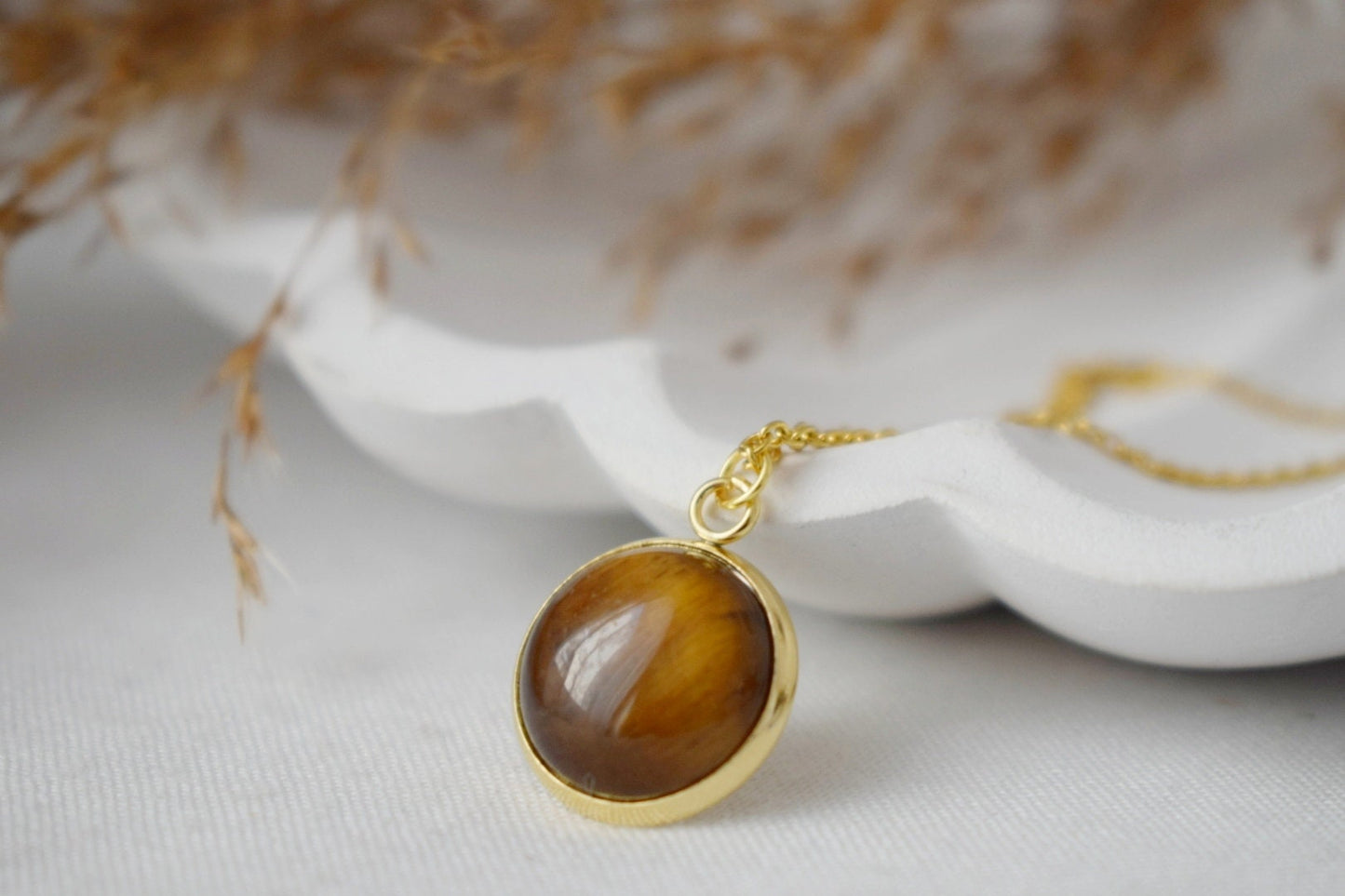 Tigerauge-Halskette, Edelstein-Anhänger für Frauen, Tigerauge Braungold, Tigerauge-Schmuck, runde Halskette, Schmuckgeschenk, bestes Weihnachtsgeschenk
