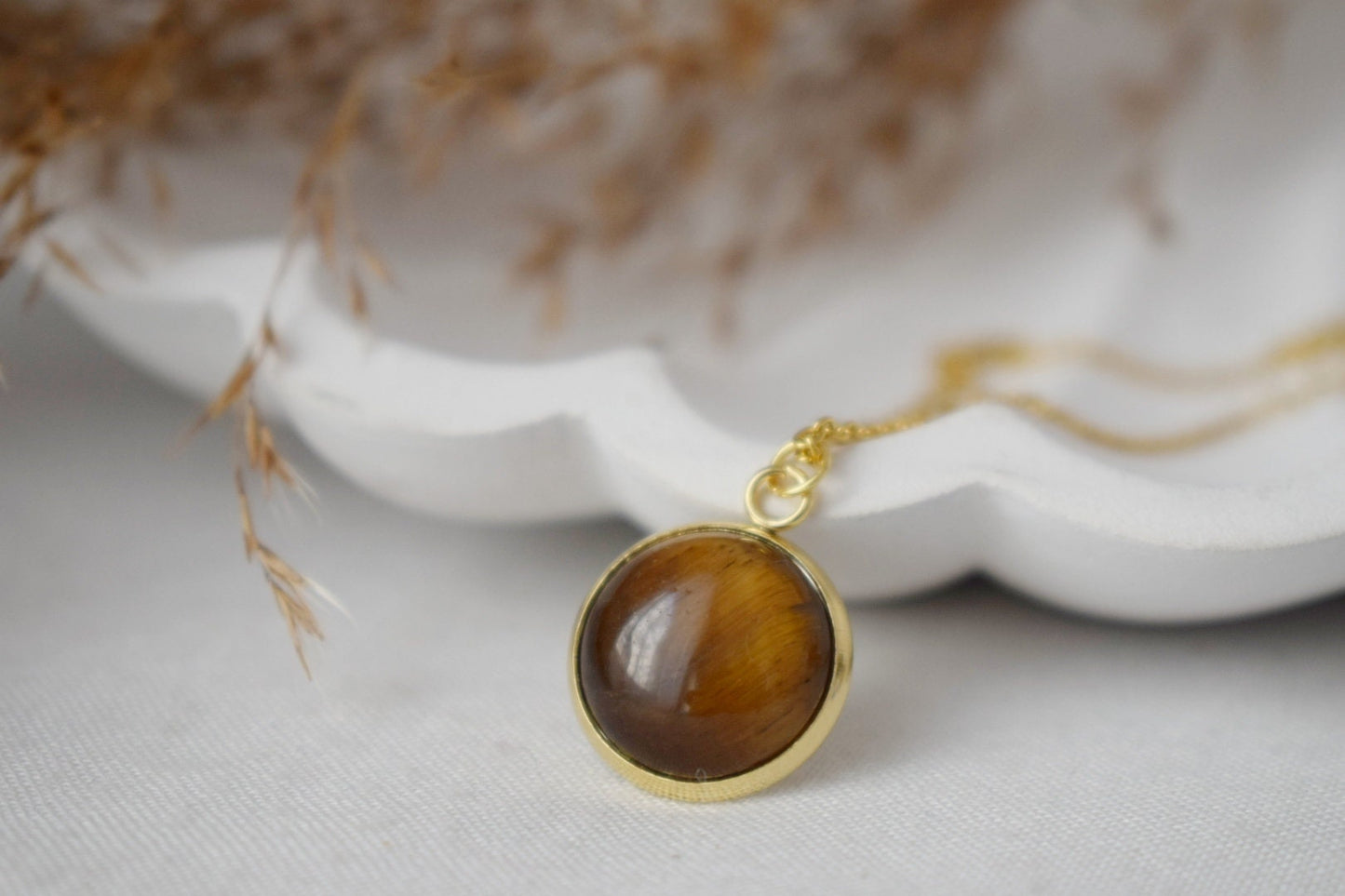 Tigerauge-Halskette, Edelstein-Anhänger für Frauen, Tigerauge Braungold, Tigerauge-Schmuck, runde Halskette, Schmuckgeschenk, bestes Weihnachtsgeschenk