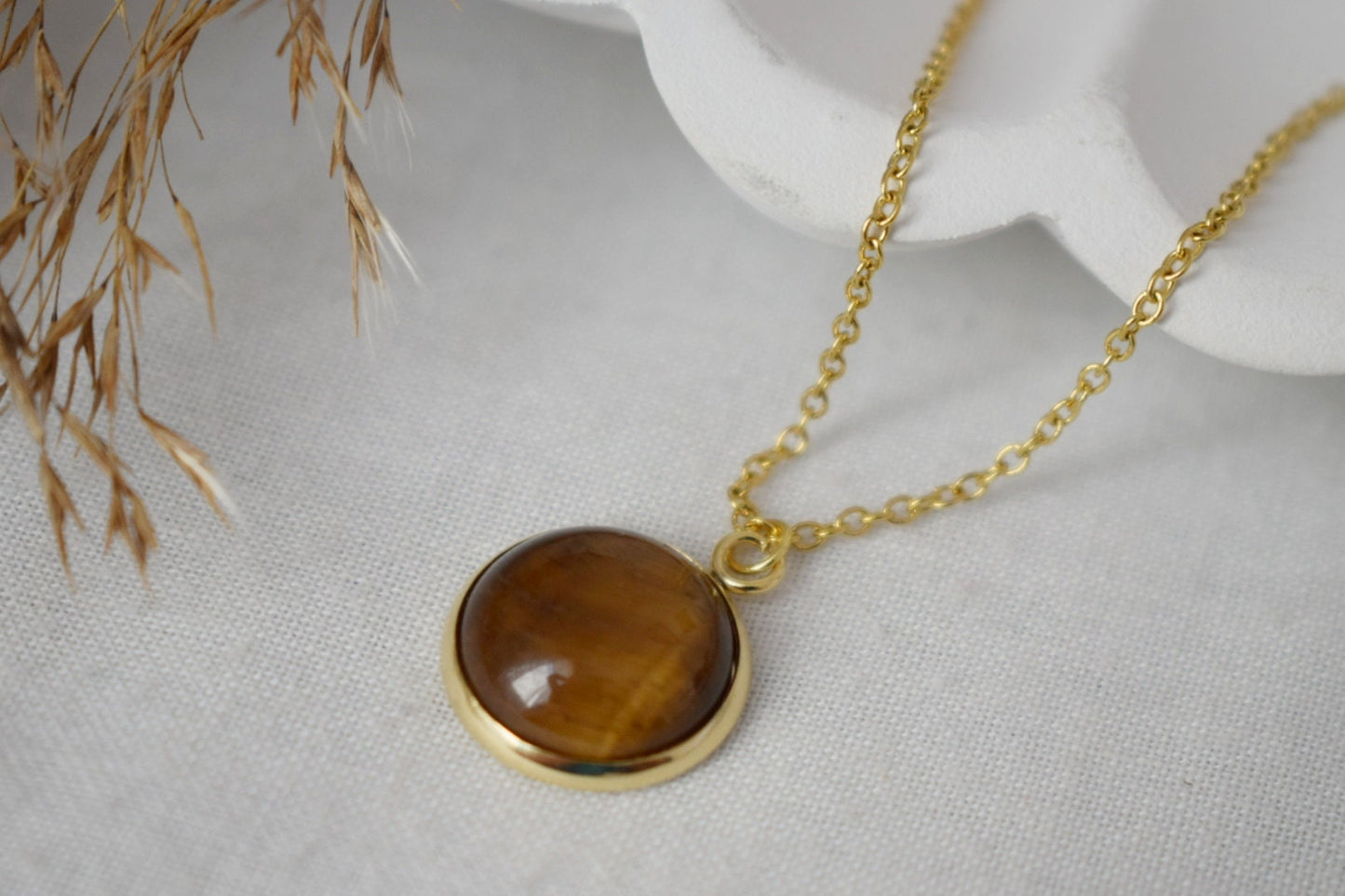 Tigerauge-Halskette, Edelstein-Anhänger für Frauen, Tigerauge Braungold, Tigerauge-Schmuck, runde Halskette, Schmuckgeschenk, bestes Weihnachtsgeschenk