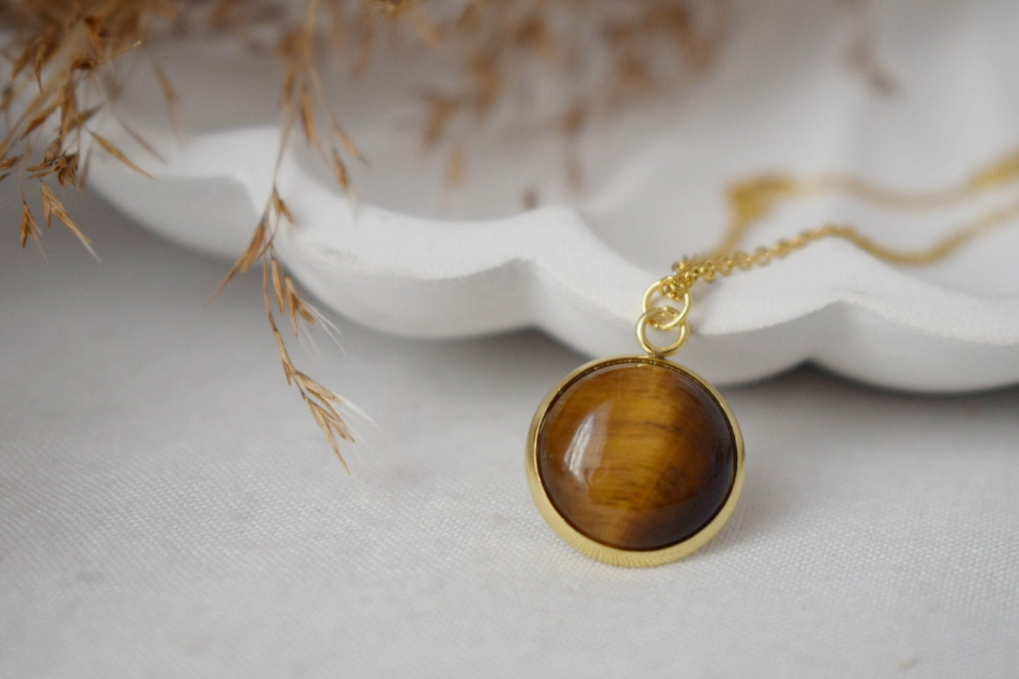Tigerauge-Halskette, Edelstein-Anhänger für Frauen, Tigerauge Braungold, Tigerauge-Schmuck, runde Halskette, Schmuckgeschenk, bestes Weihnachtsgeschenk