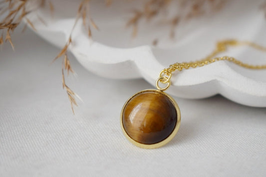 Tigerauge-Halskette, Edelstein-Anhänger für Frauen, Tigerauge Braungold, Tigerauge-Schmuck, runde Halskette, Schmuckgeschenk, bestes Weihnachtsgeschenk