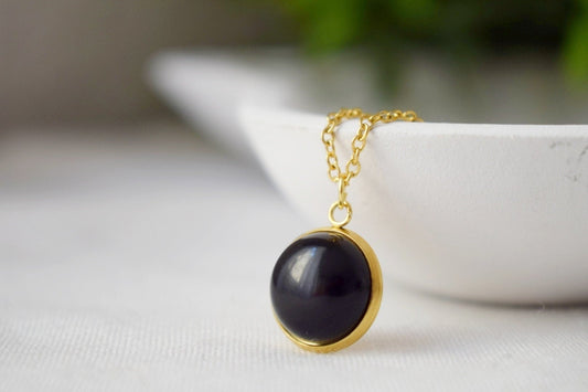 Schwarze Achat Halskette, Edelstein Anhänger, 18k vergoldete Edelstahl Stein Halskette für Frauen, Gothic Schmuck, Geschenk für Sie