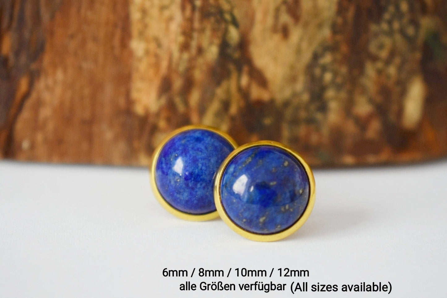 Lapislazuli Ohrringe, Huggie Blue Lapis Hängeohrringe, 24k vergoldet, rund, 12mm, September Geburtsstein Schmuck, Geschenk für Sie