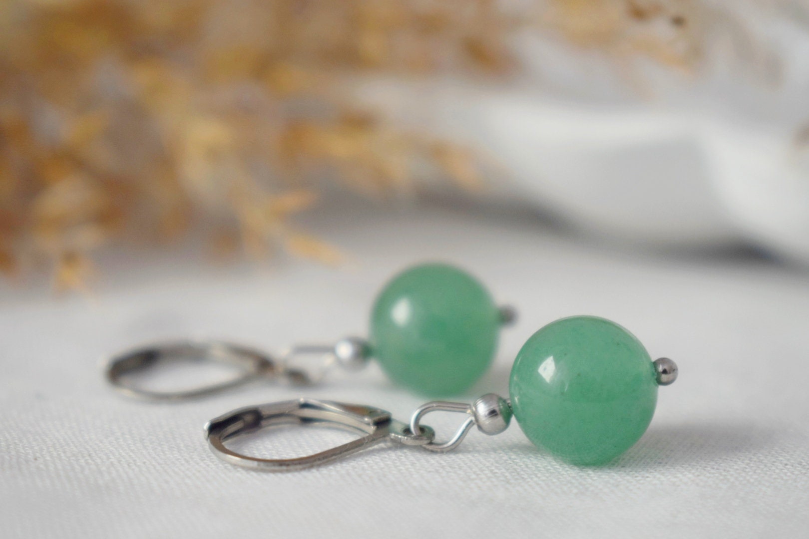 Aventurine Hoop Earrings: 24k Gold Plated Huggie Dangle, Green Gemstone Jewellery