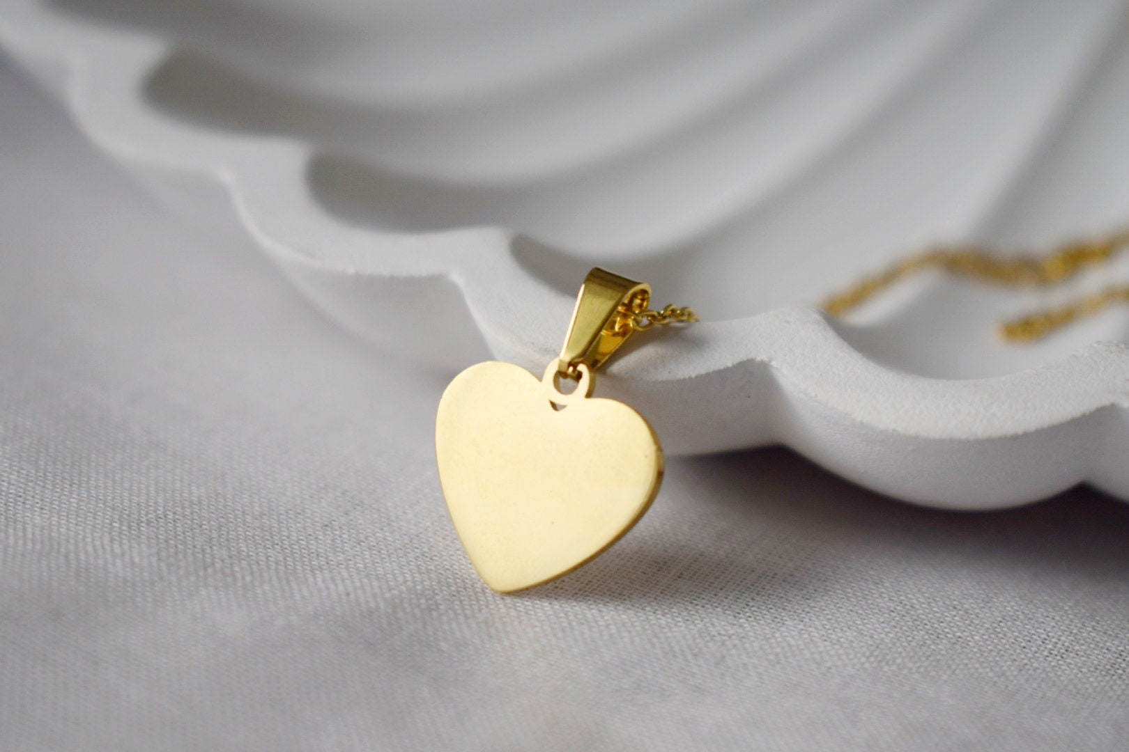 Heart Necklace, Gold Plated Stainless steel charm necklace, Jewelry gift for girlfriend