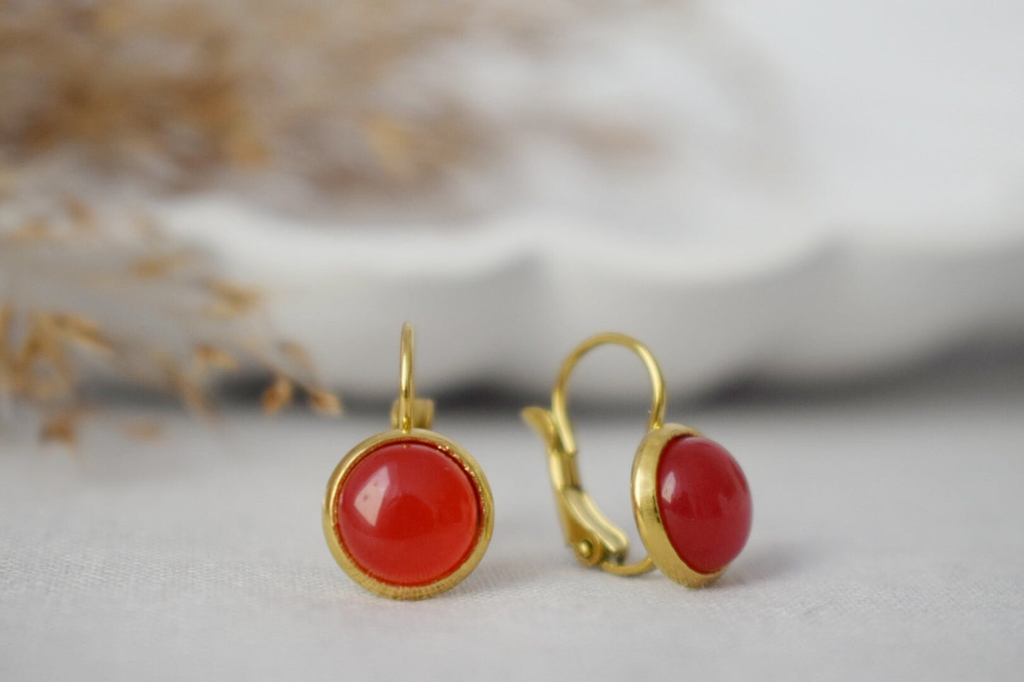 Small Red Jade Dangle Earrings, Gemstone Jewelry, Gift for Her