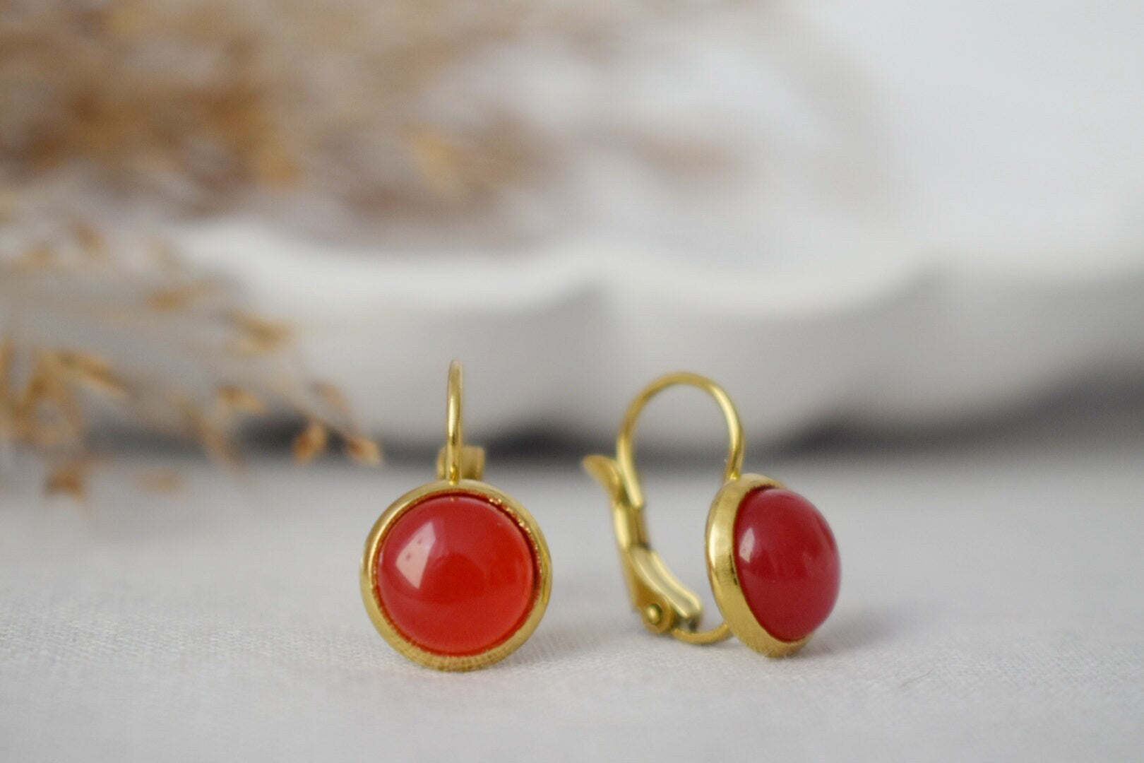 Small Red Jade Dangle Earrings, Gemstone Jewelry, Gift for Her