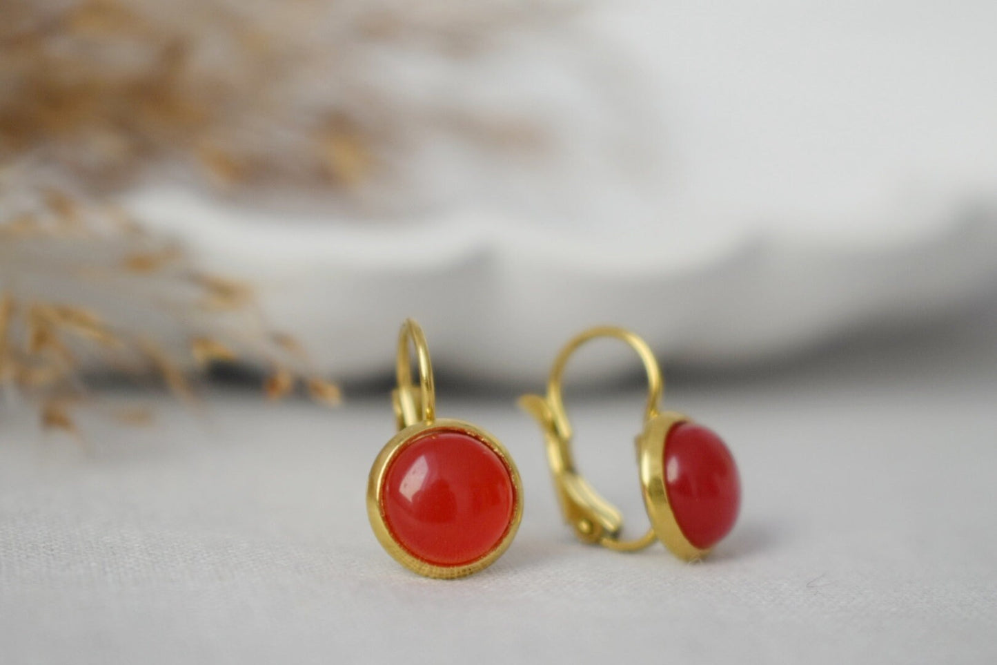 Small Red Jade Dangle Earrings, Gemstone Jewelry, Gift for Her