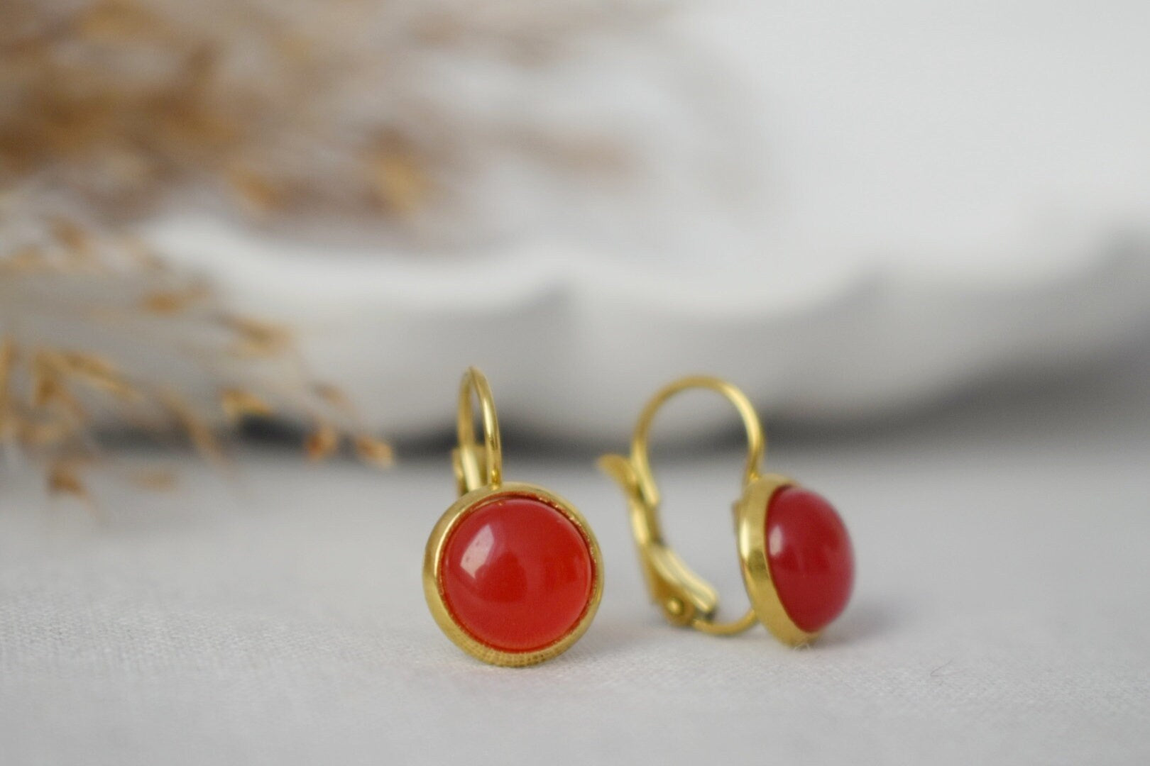 Small Red Jade Dangle Earrings, Gemstone Jewelry, Gift for Her