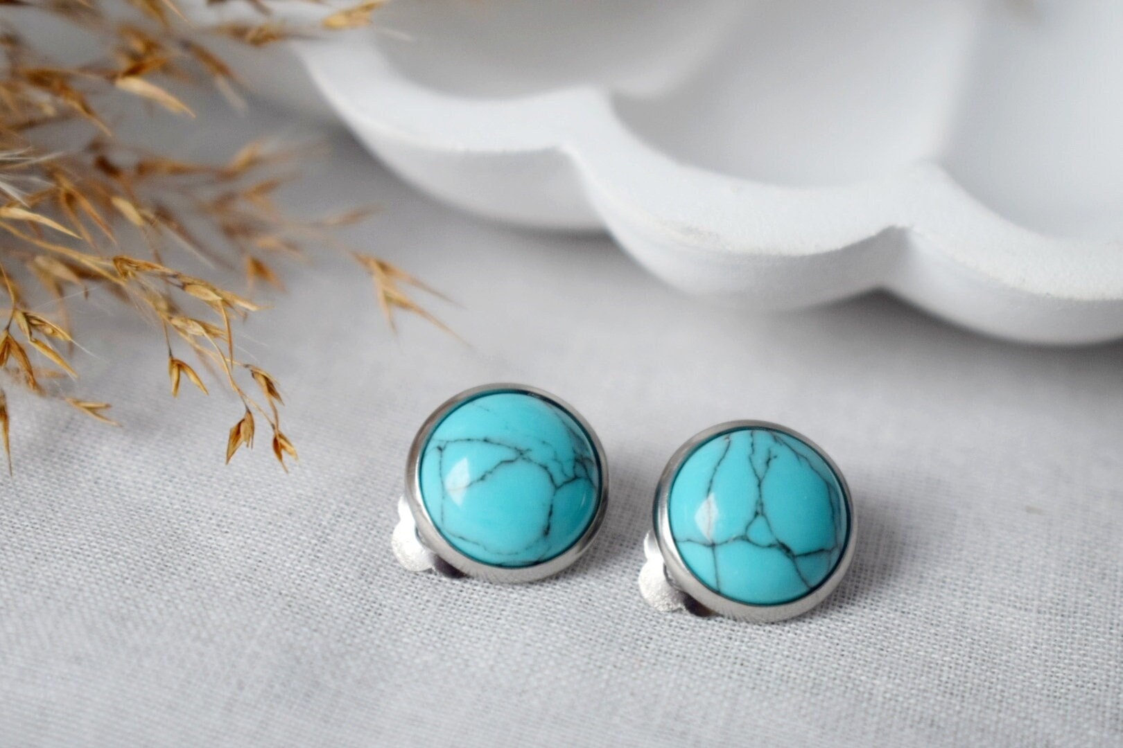 Turquoise Clip On Earrings: Surgical Steel, Non Pierced Jewelry