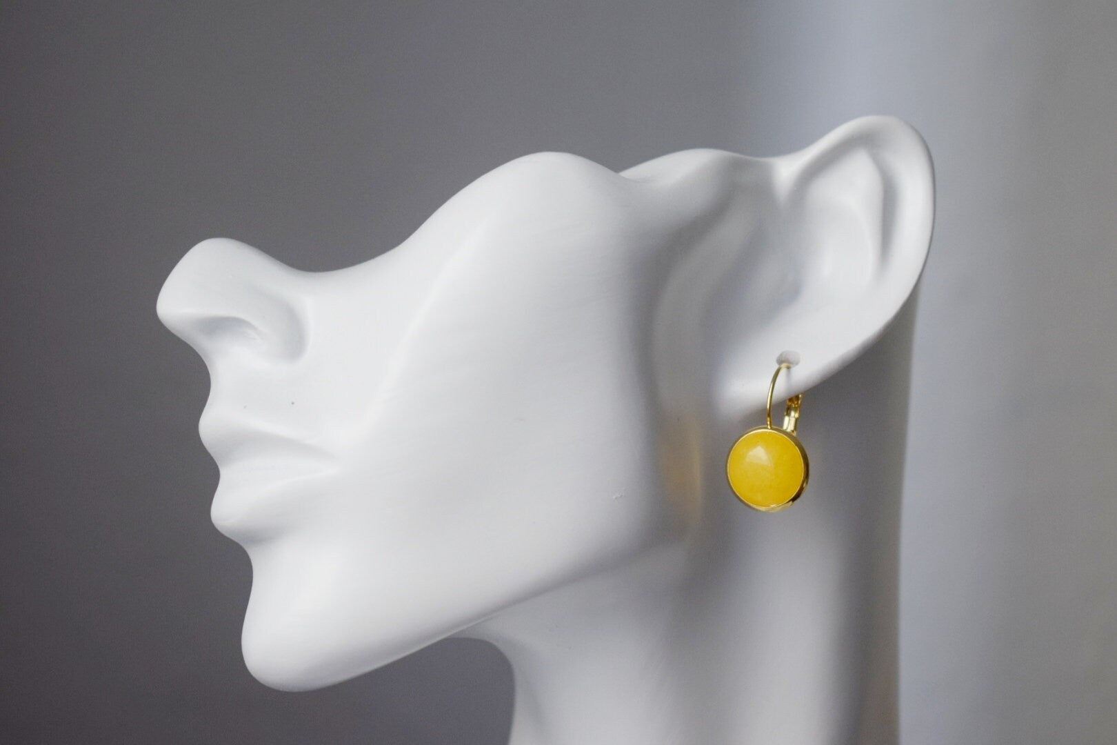 Yellow Jade Drop Earrings: 18k Gold Plated Lever Back Earrings
