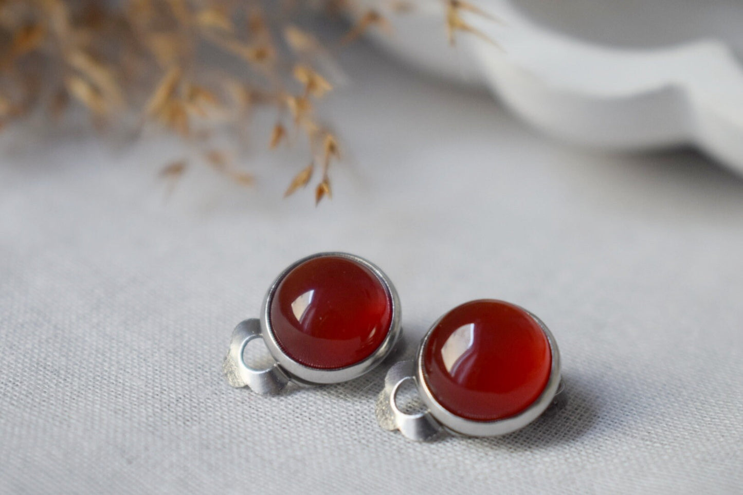 Red Agate Clip On Earrings: Stainless Steel Non Pierced Jewelry