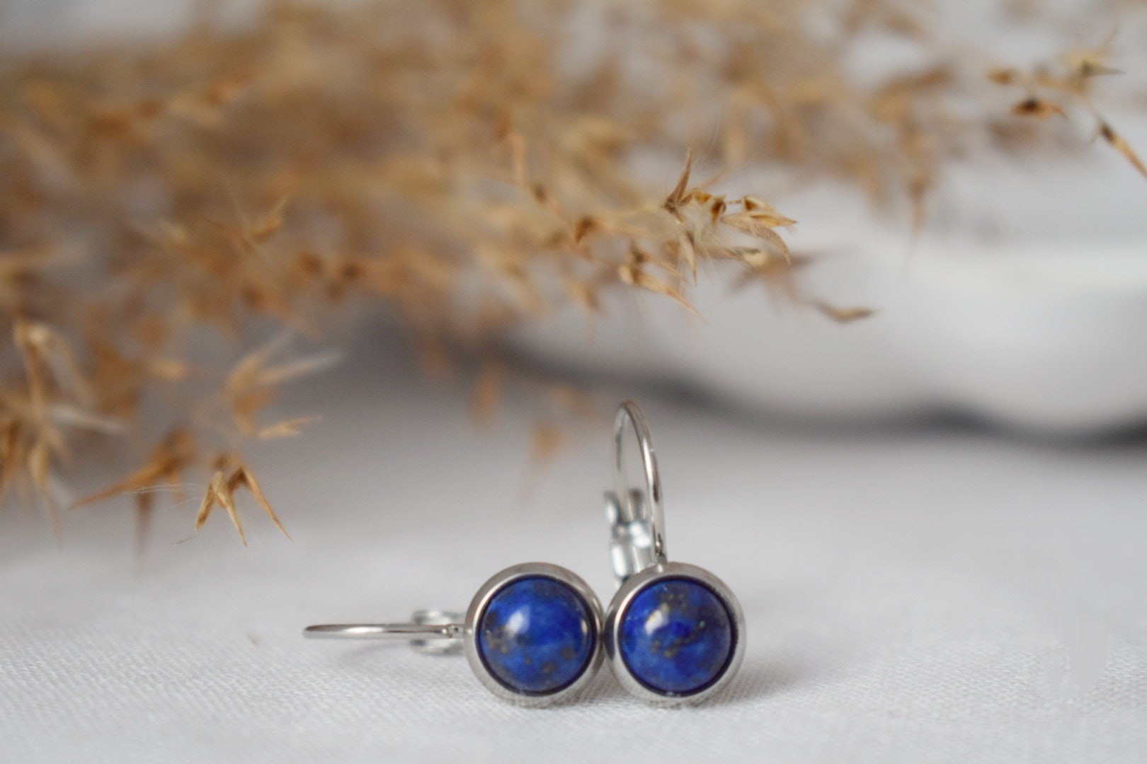 Lapis Lazuli Dangle Earrings: Stainless Steel Lever Back, September Birthstone Jewelry