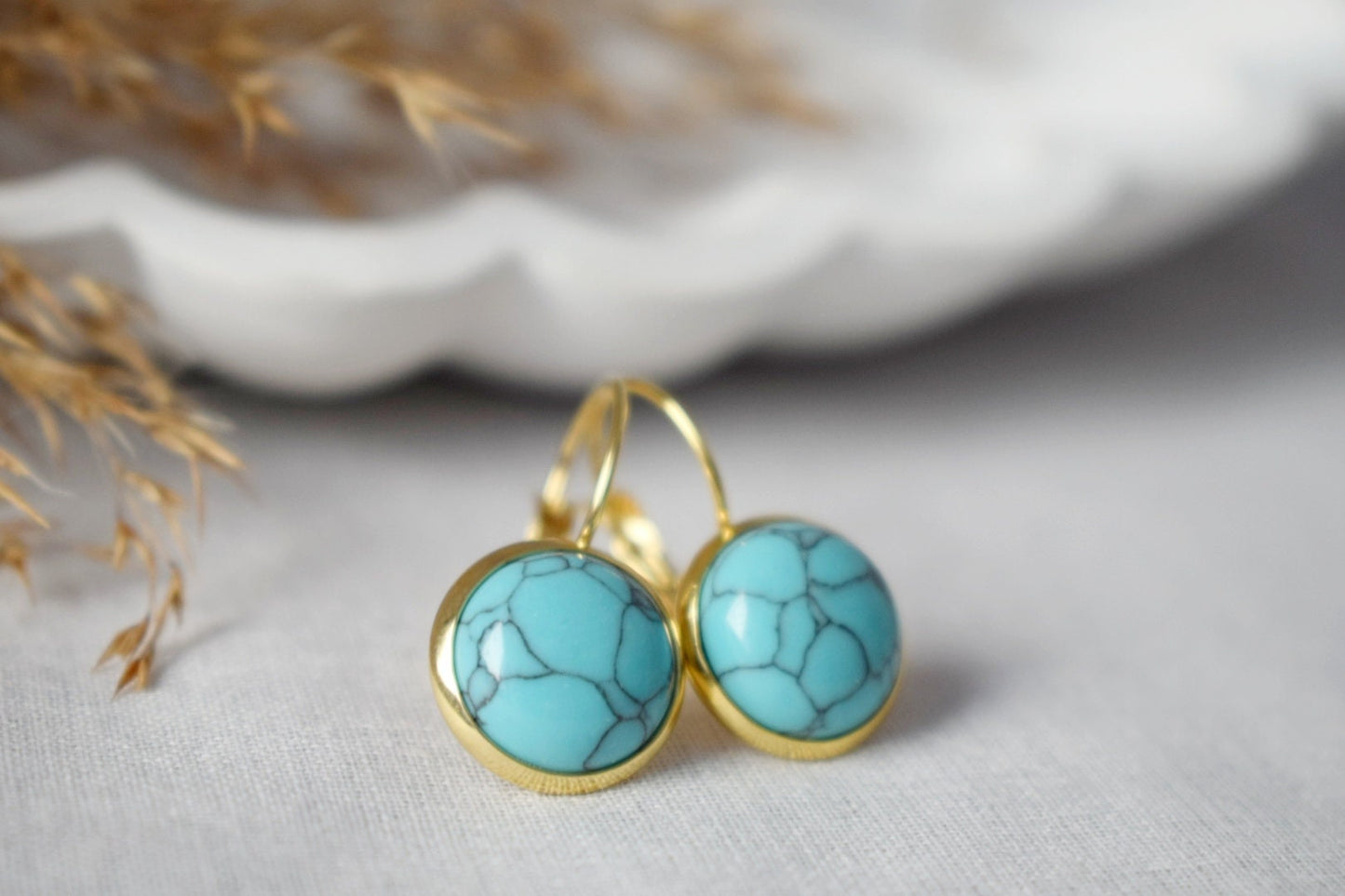 Turquoise Dangle Earrings: 18k Gold Plated Stainless Steel, Boho Jewelry, Gift for her
