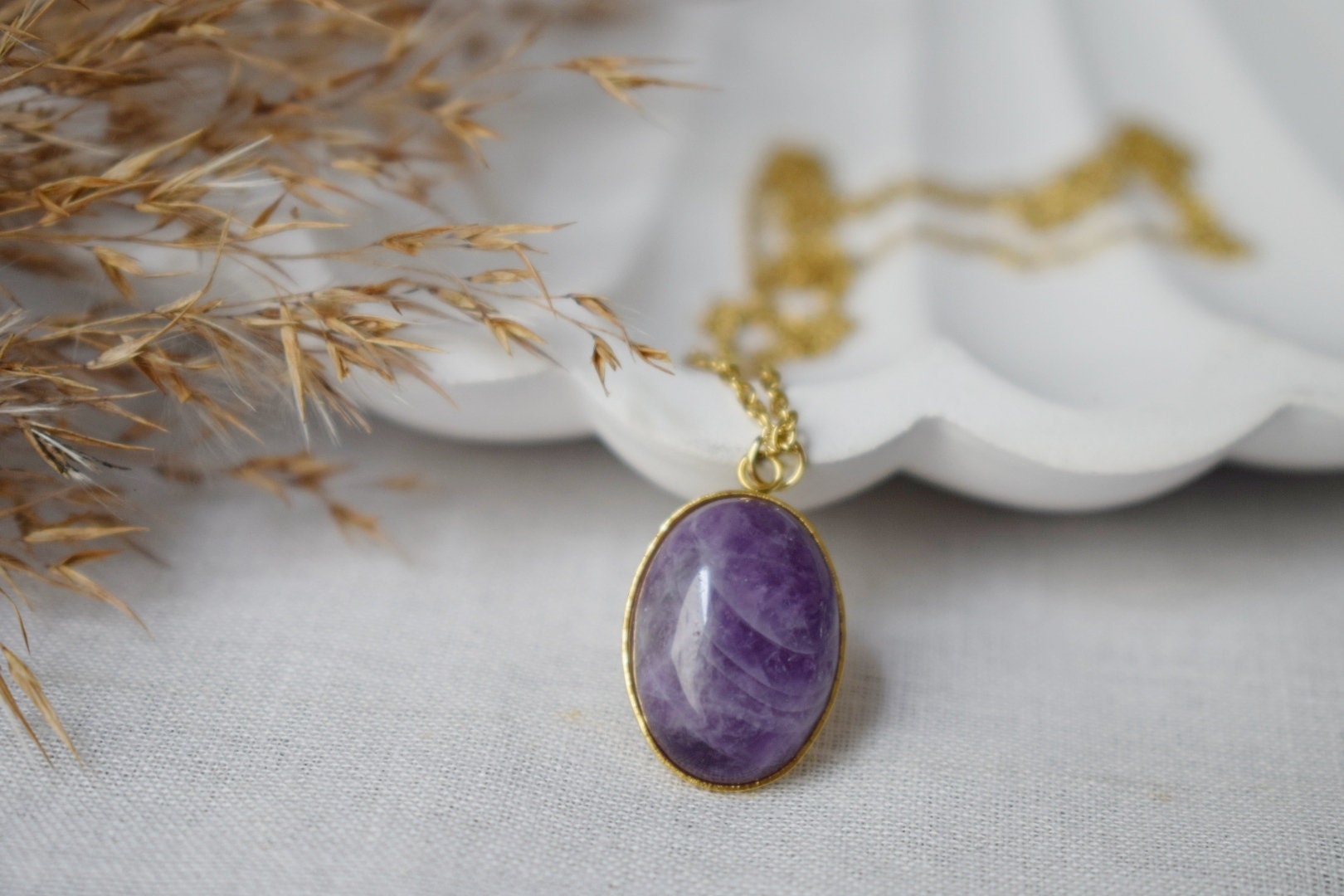 Amethyst pendant necklace, Gemstone Purple stone, February birthstone jewelry