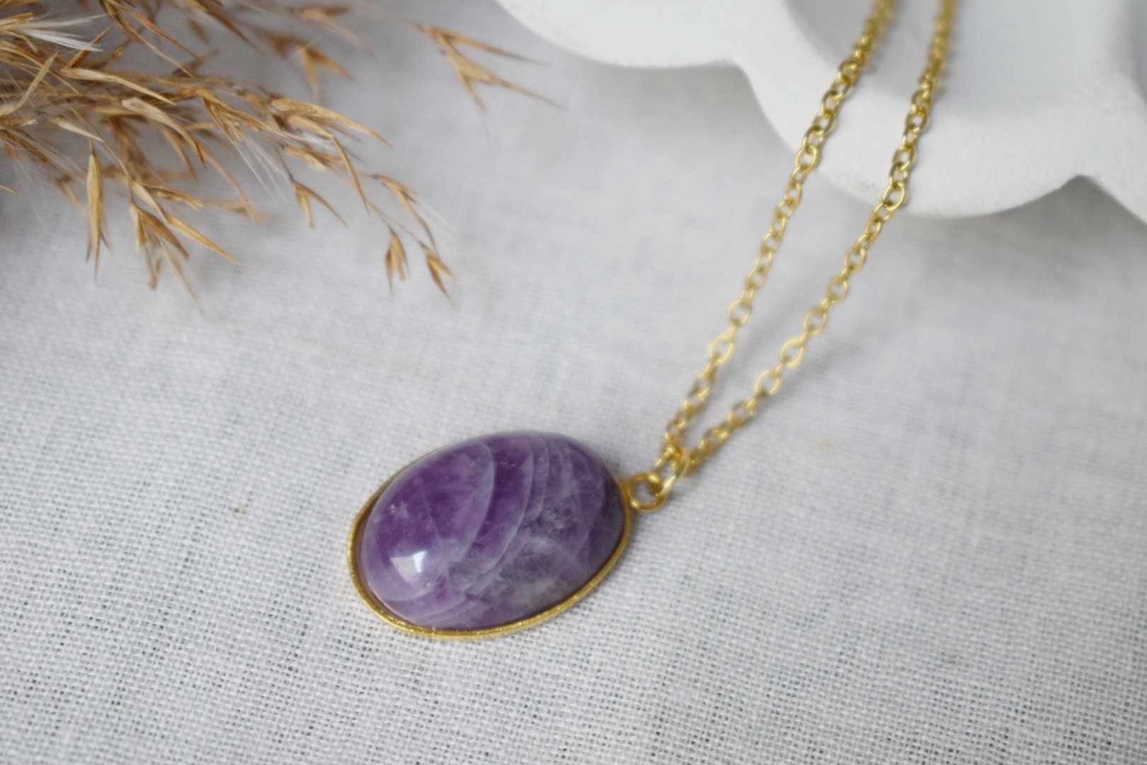 Amethyst pendant necklace, Gemstone Purple stone, February birthstone jewelry