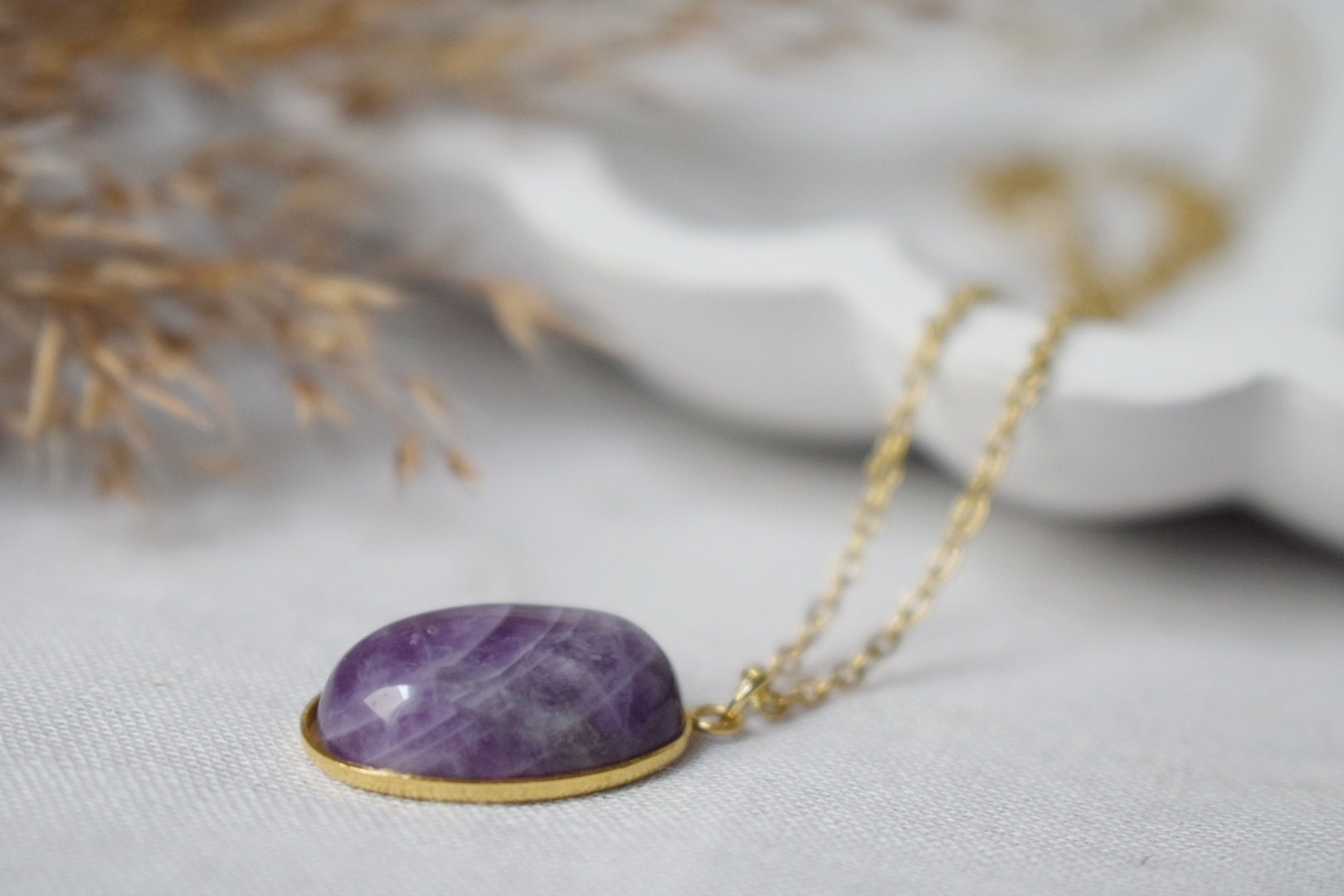 Amethyst pendant necklace, Gemstone Purple stone, February birthstone jewelry