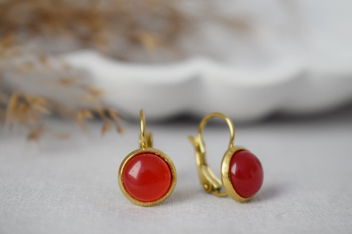 Small Red Jade Dangle Earrings, Gemstone Jewelry, Gift for Her