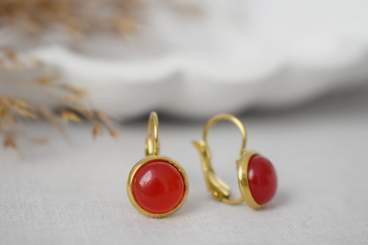 Small Red Jade Dangle Earrings, Gemstone Jewelry, Gift for Her