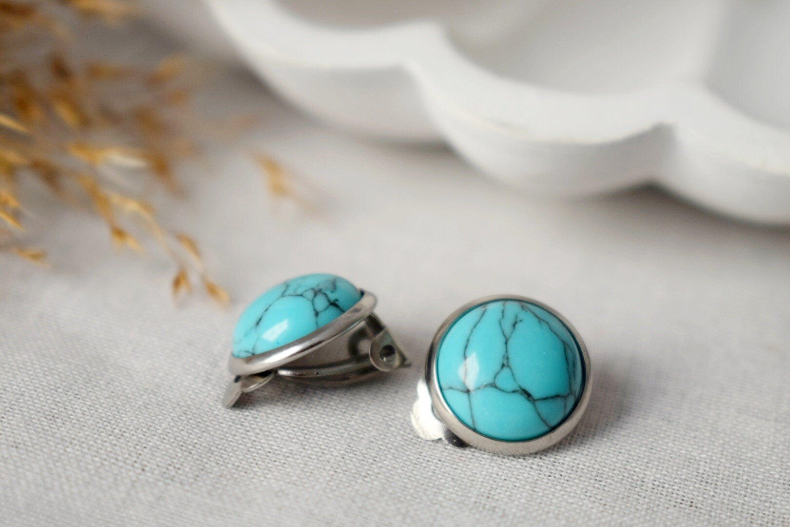 Turquoise Clip On Earrings: Surgical Steel, Non Pierced Jewelry