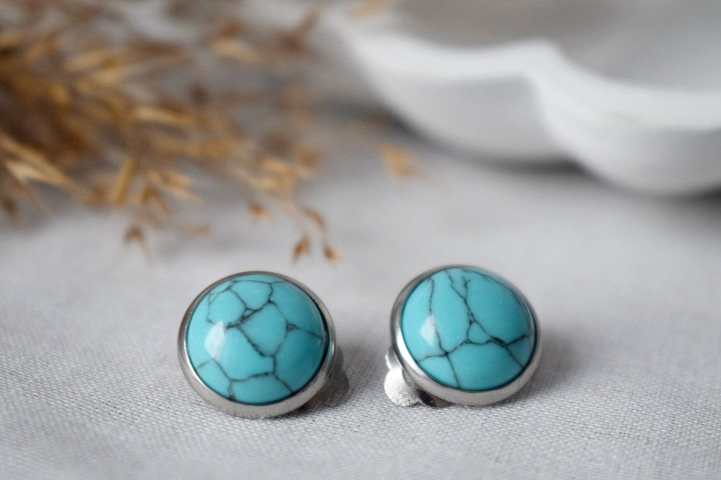 Turquoise clip on earrings, Surgical stainless steel, Non pierced, No hole jewelry
