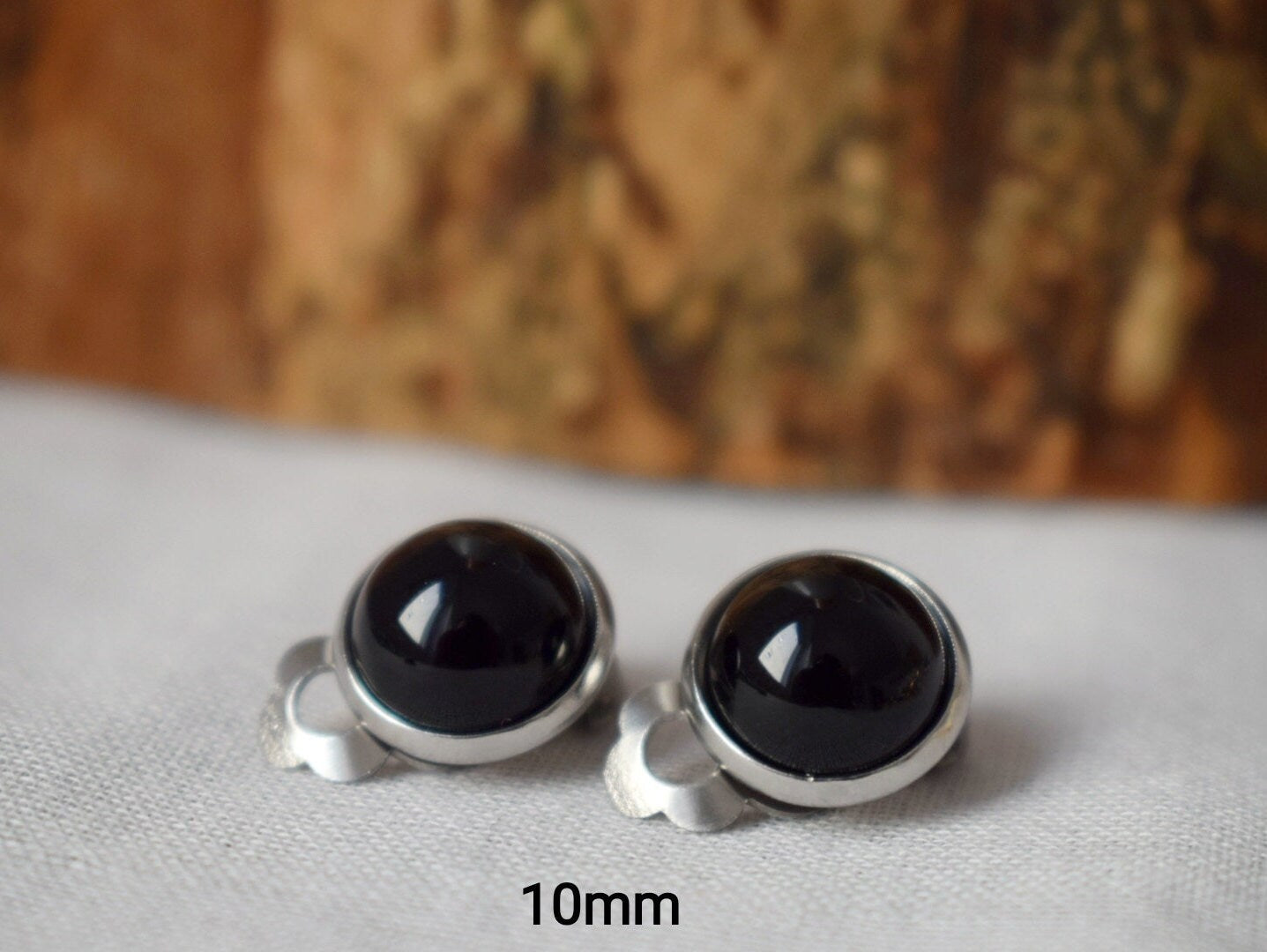 Black Agate Clip On Earrings: Surgical Steel Non Pierced Gemstone Ear Clips