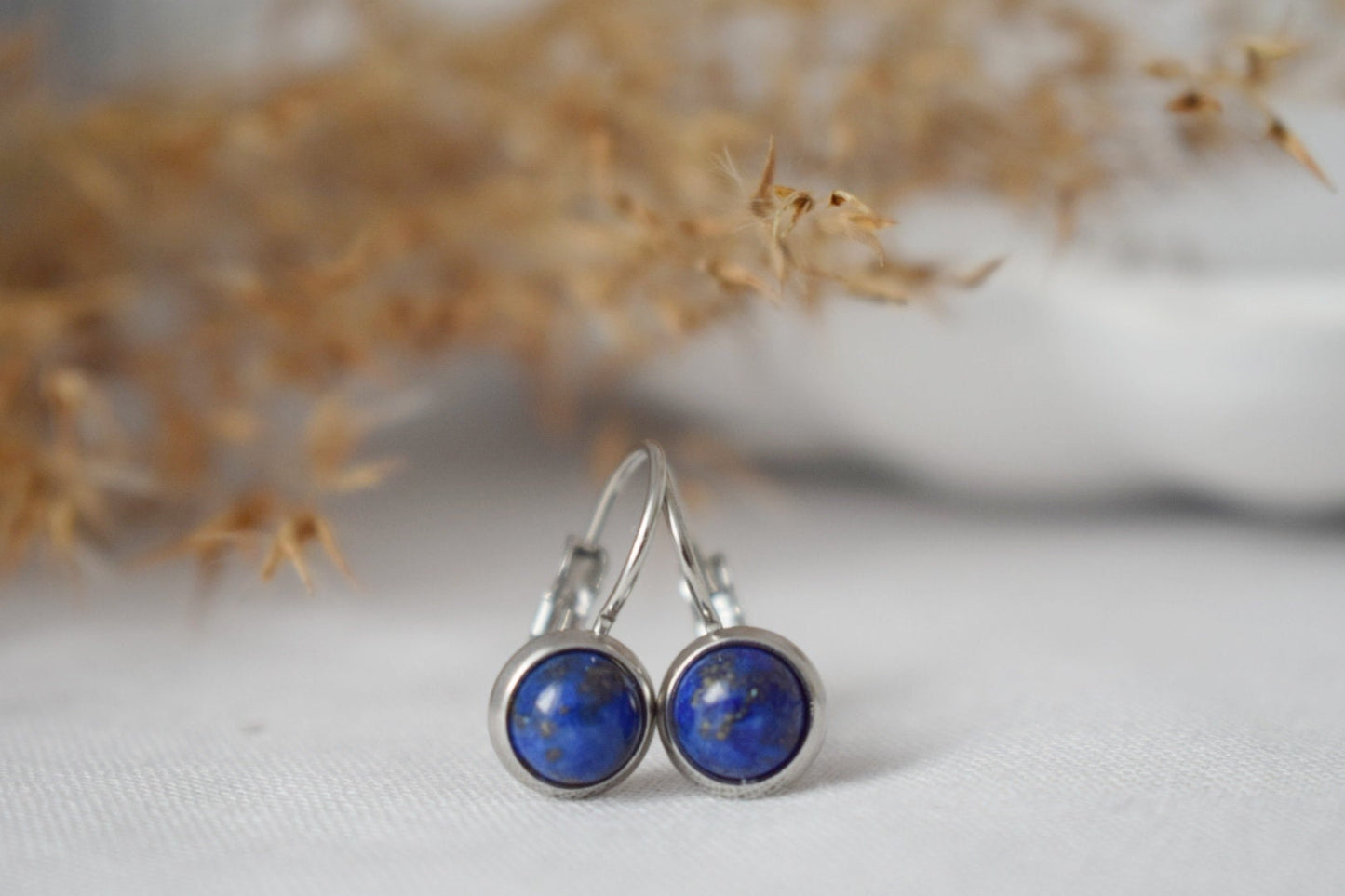 Lapis Lazuli Dangle Earrings: Stainless Steel Lever Back, September Birthstone Jewelry