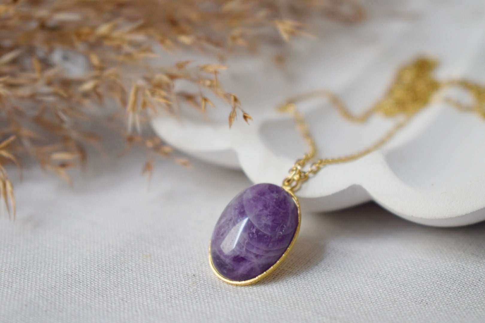 Amethyst pendant necklace, Gemstone Purple stone, February birthstone jewelry