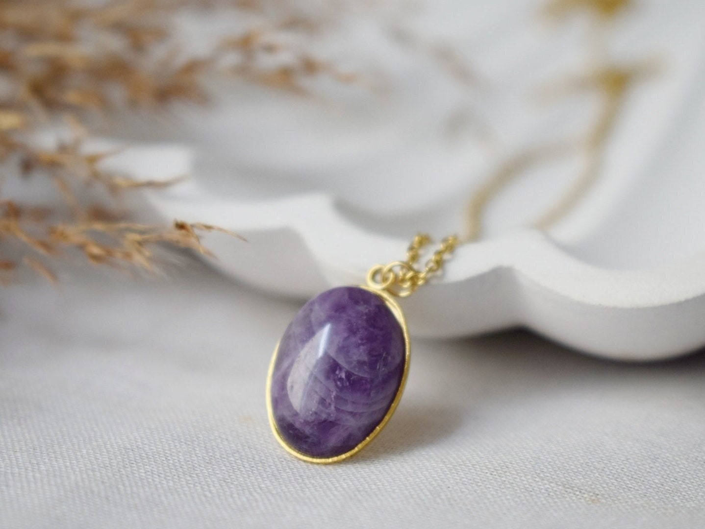Amethyst pendant necklace, Gemstone Purple stone, February birthstone jewelry