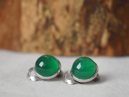 Green Agate Clip On Earrings: Stainless Steel Non Pierced Jewelry, No hole Ear Clips