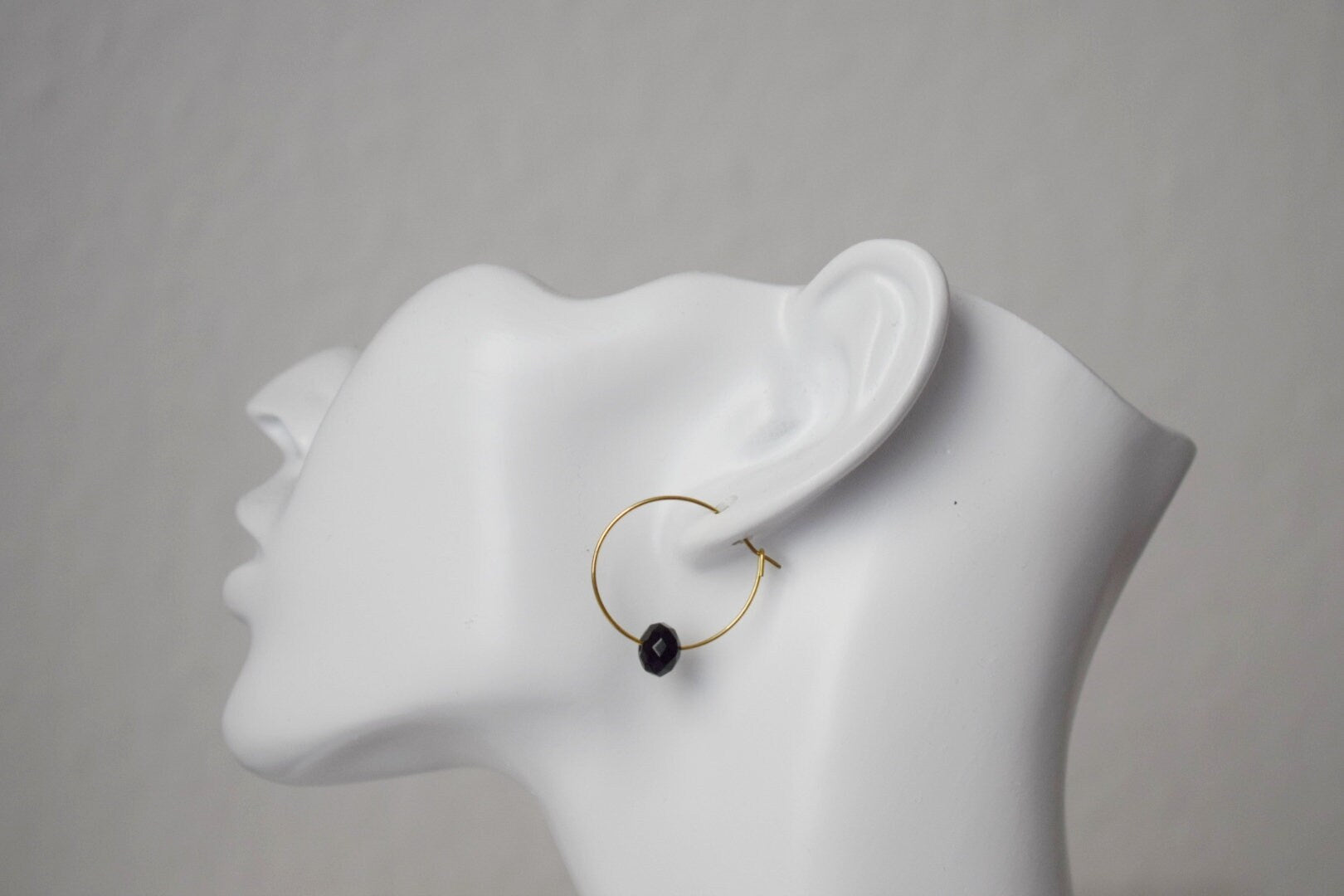 Black Jade Hoop Earrings: 18k Gold Plated Stainless Steel, Minimalist Jewelry