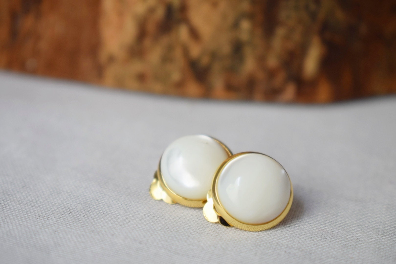 Mother of Pearl Clip On Earrings: Gold Plated, Non Pierced Jewelry