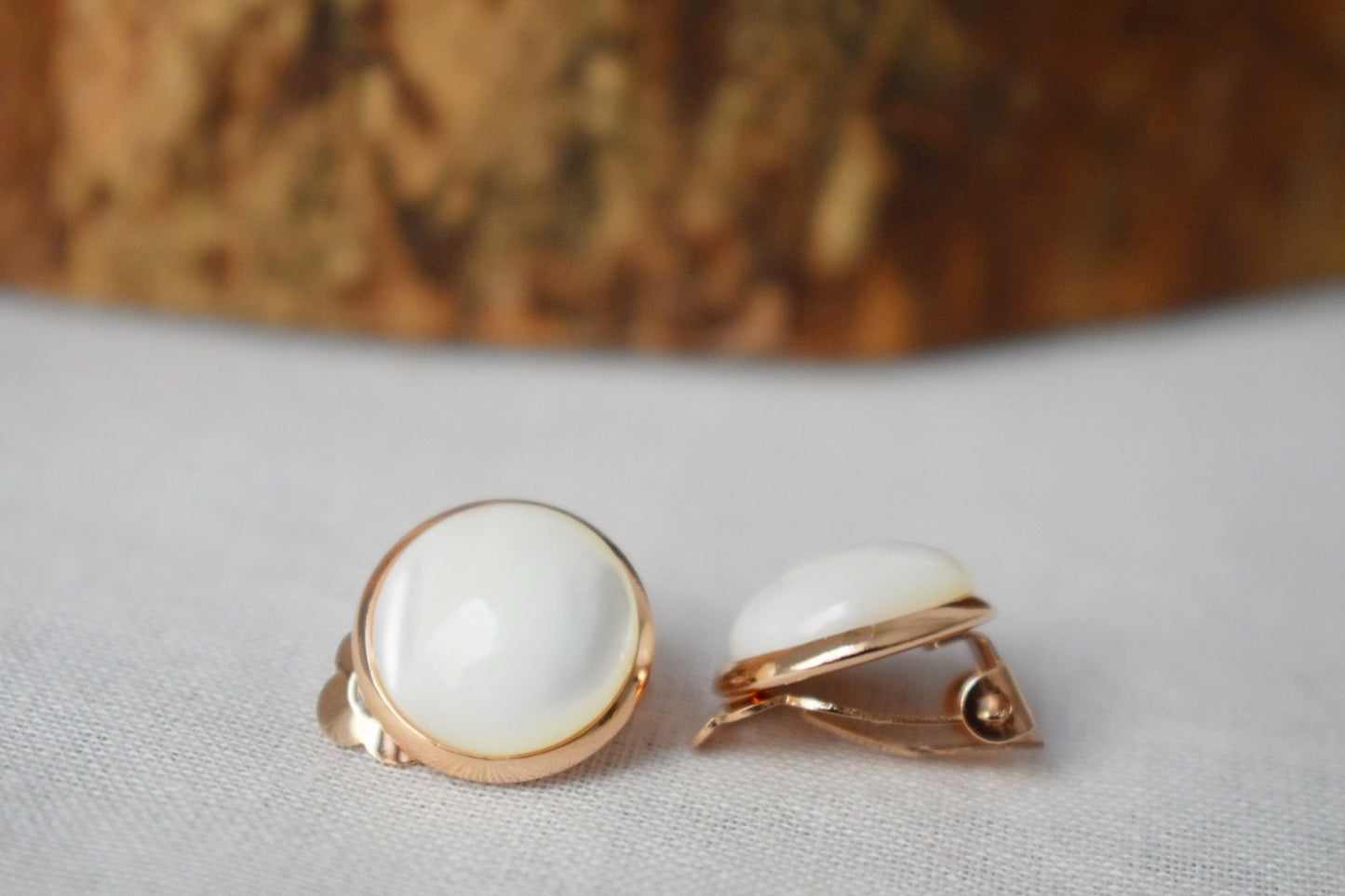 Mother of Pearl Clip On Earrings: Gold Plated, Non Pierced Jewelry