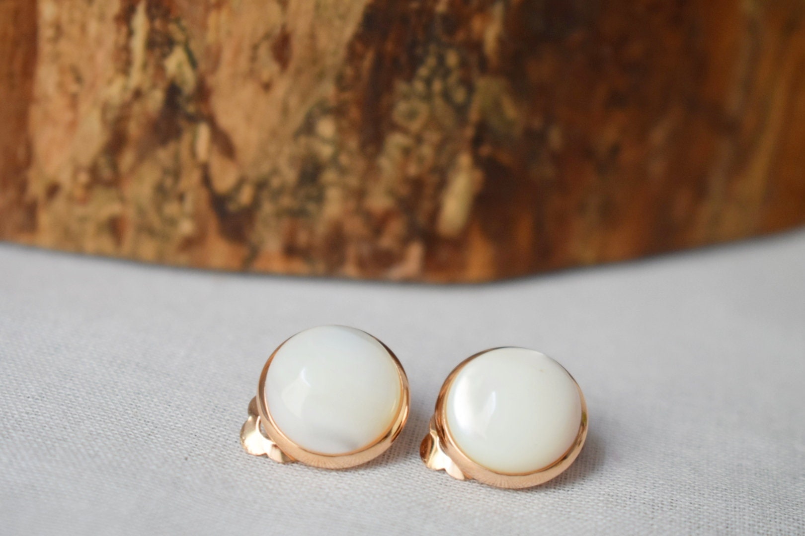 Mother of Pearl Clip On Earrings: Gold Plated, Non Pierced Jewelry