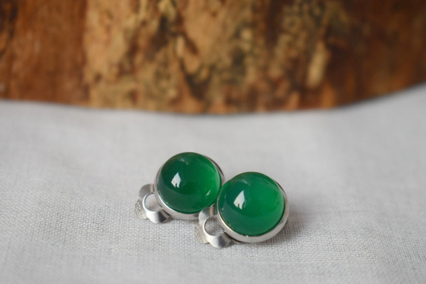 Green Agate Clip On Earrings: Stainless Steel Non Pierced Jewelry, No hole Ear Clips