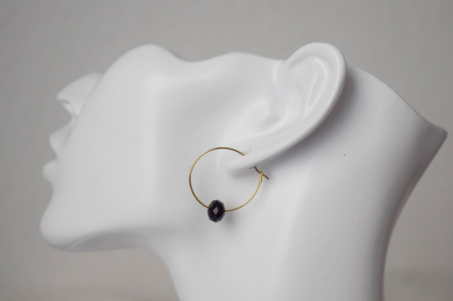 Black Jade Hoop Earrings: 18k Gold Plated Stainless Steel, Minimalist Jewelry