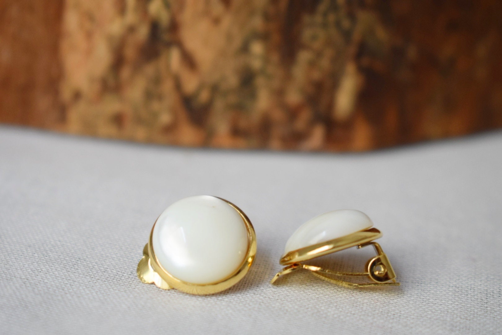 Mother of Pearl Clip On Earrings: Gold Plated, Non Pierced Jewelry