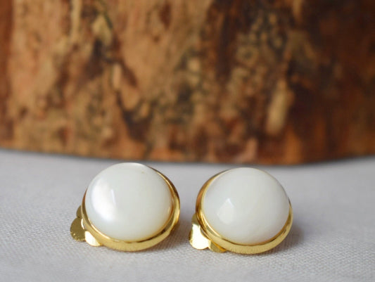 Mother of Pearl Clip On Earrings: Gold Plated, Non Pierced Jewelry