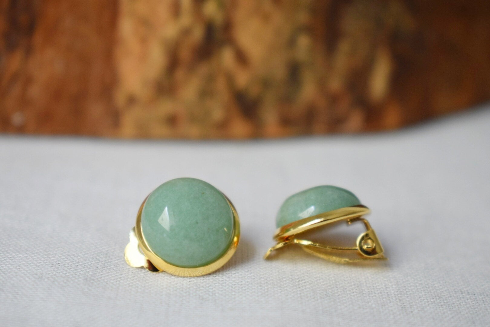Aventurine Clip On Earrings: Gold Plated Stainless Steel Jewelry