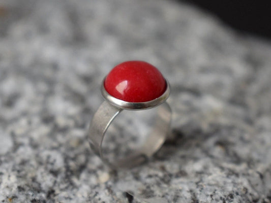 Red jade ring, Gemstone statement Adjustable jewelry