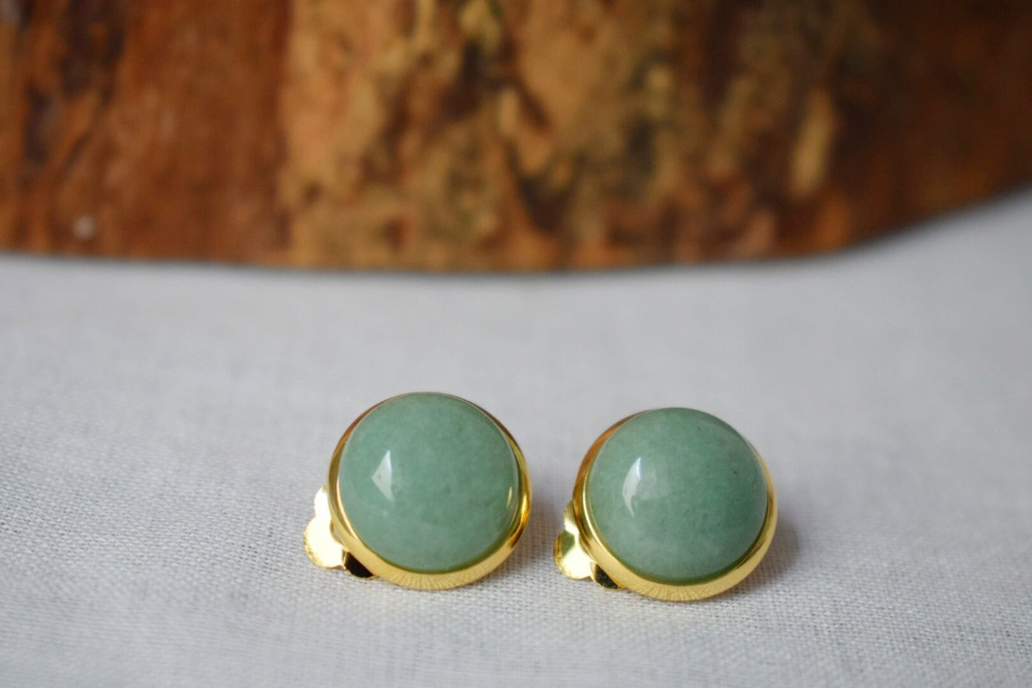 Aventurine Clip On Earrings: Gold Plated Stainless Steel Jewelry