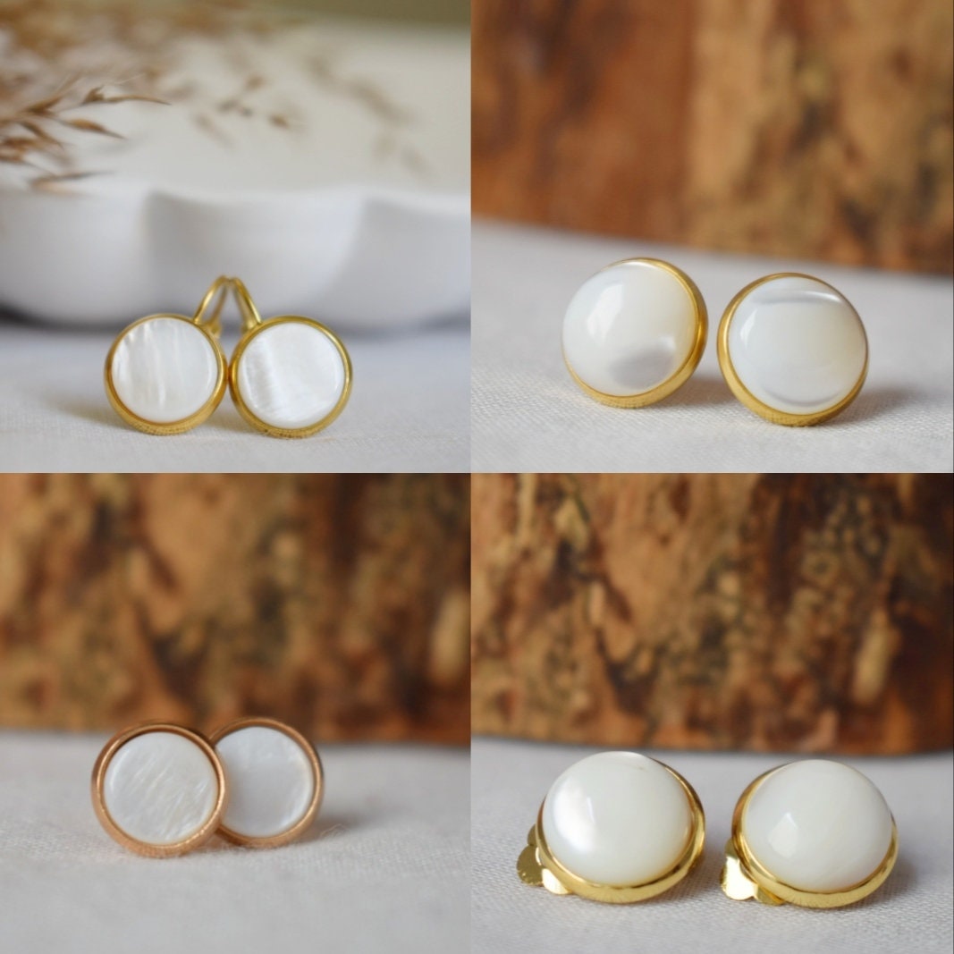 Perlmutt Ohrstecker, Roségold, Kleine Ohrstecker, 8mm, Weiße Perle, Rund, Edelstahl, Perlen Roségold Schmuck, Geschenk Damen