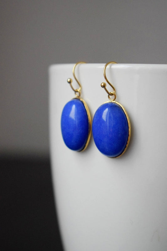 Blue Jade Dangle Earrings: Gemstone Earrings, Jewelry Gift For Her