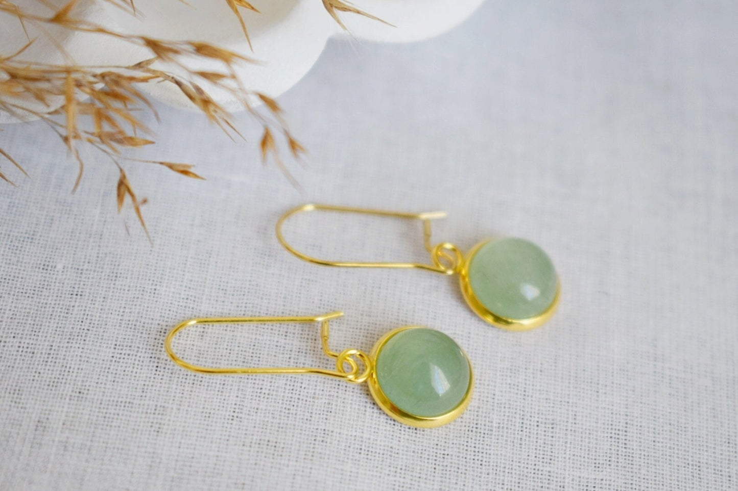 Grüne Aventurin Ohrringe, Edelstein Anhänger Ohrringe, Creolen mit Stein, Hängende Ohrringe, Aventurin Gold Schmuck, Geschenk sie