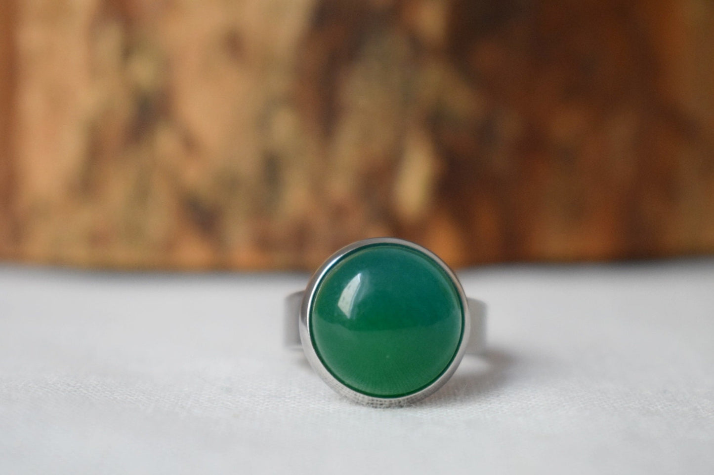 Green Jade Ring: Stainless Steel Adjustable Statement Jewelry