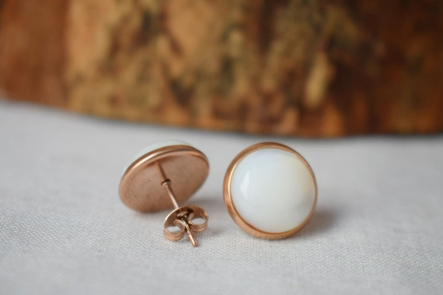 Perlmutt Roségold Ohrstecker, Ohrstecker, handgefertigter Schmuck, minimalistische Ohrringe, Bestes Weihnachtsgeschenk für Sie